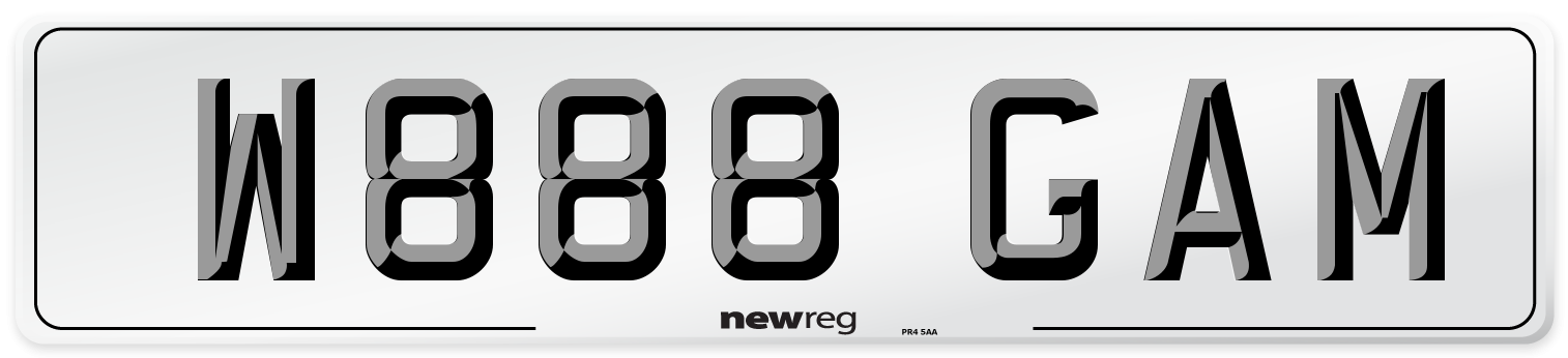 W888 GAM Number Plate from New Reg